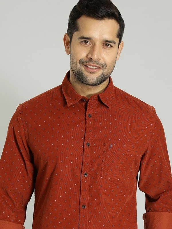 Indian Terrain Men's Slim Fit Full Sleeve All Over Print Red Shirt